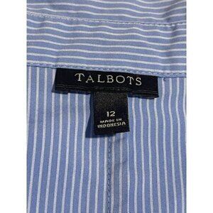 Talbots Top Womens 12 Blue Striped Long‎ Sleeve Button Up Collared